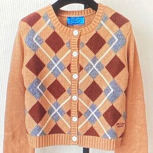 Prada Argyle Button-Up Cardigan - Tan and Blue